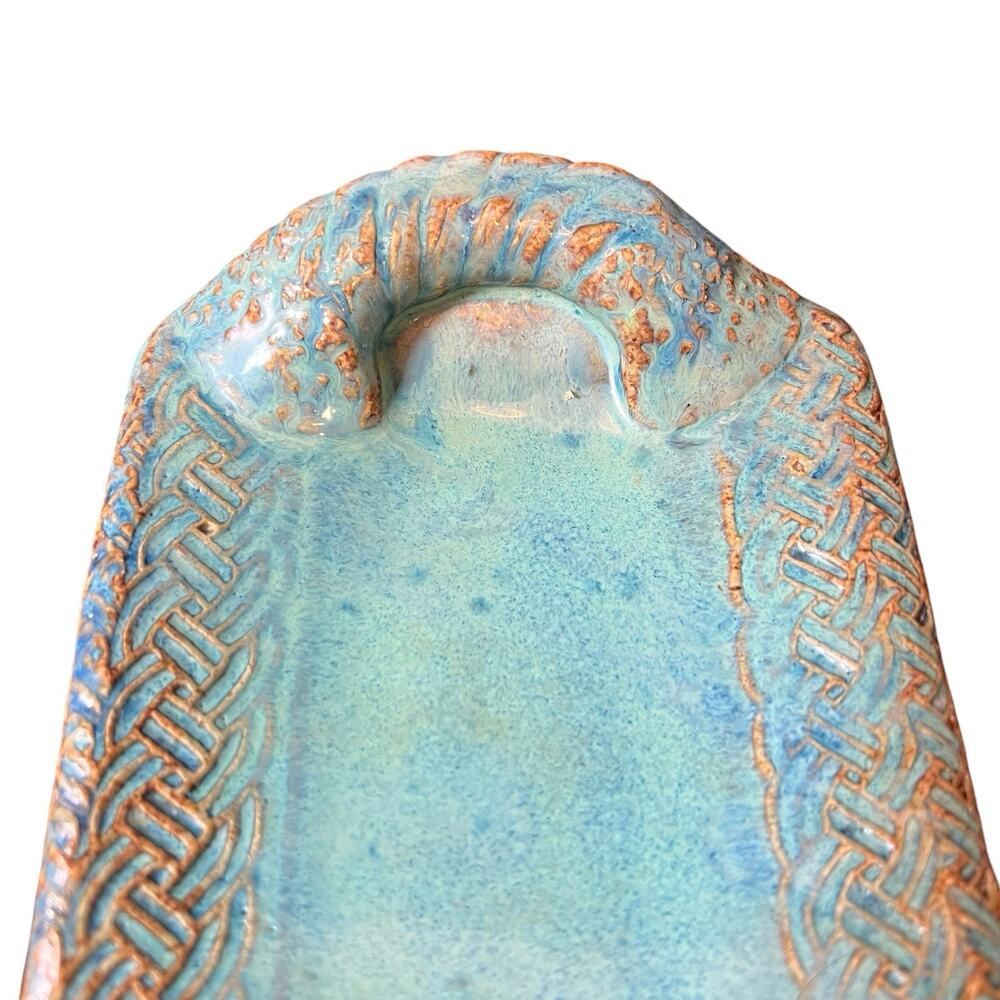 Jane Bess Pottery edgedield SC 2012 handcrafted two handles teal small tray - Picture 5 of 5